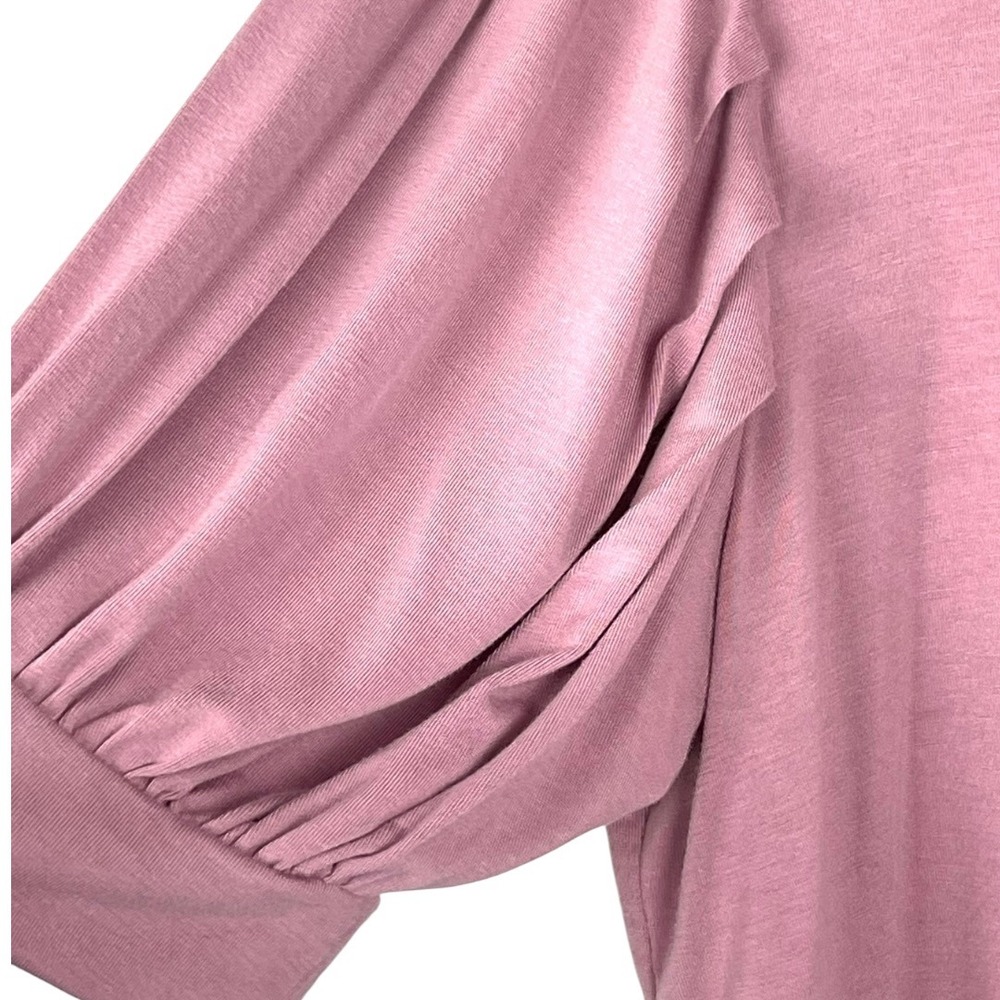 Madison Grey Puff Sleeve Top Women XL Mauve Pink Good Pleated Knit crew neck Tee - Picture 8 of 11